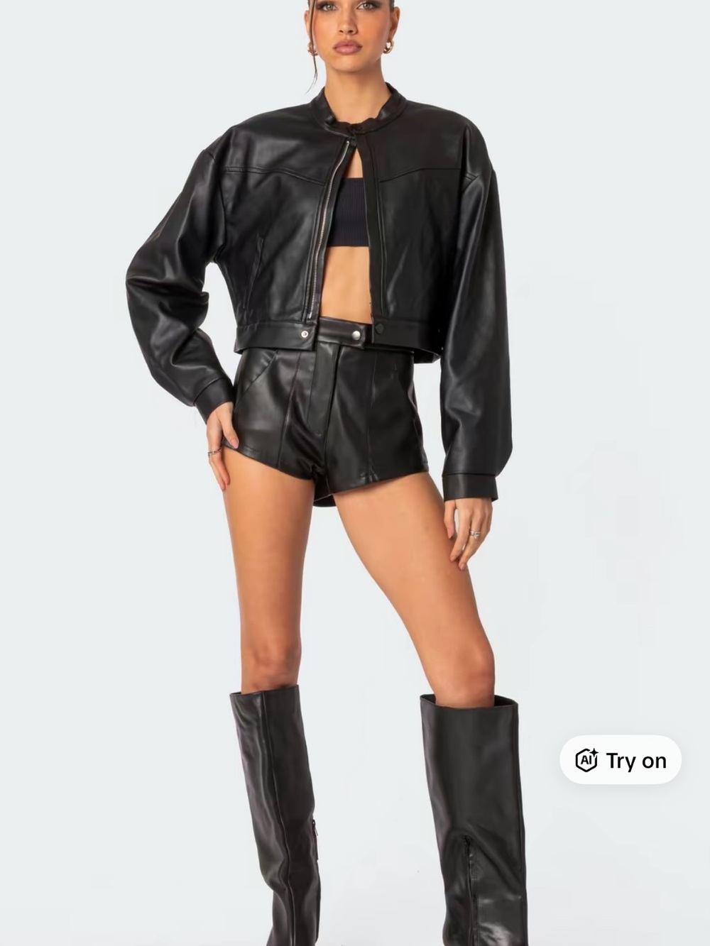 Edikted Black High Waist Faux Leather Shorts